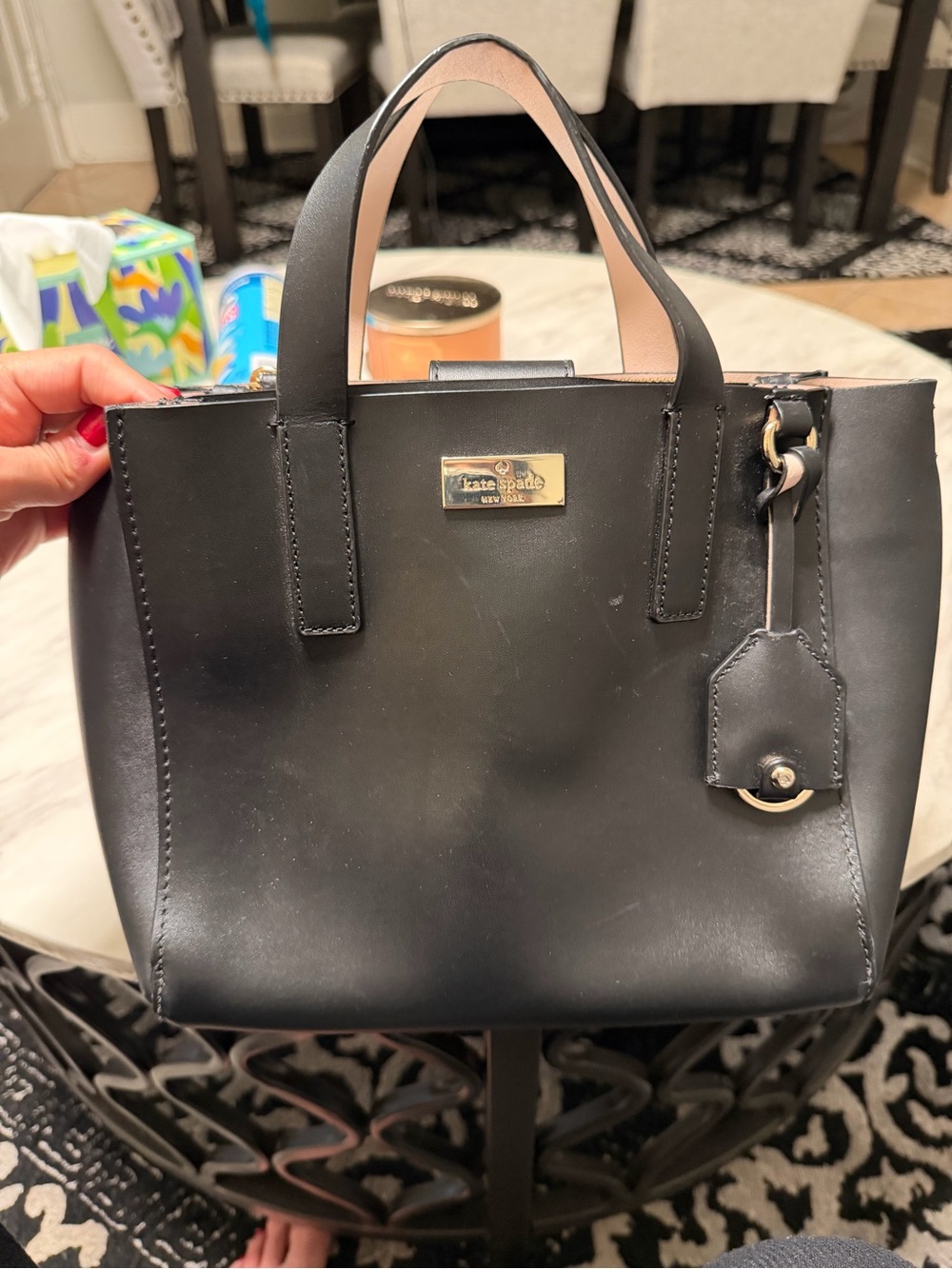 kate spade Black Leather Mini Tote with Gold Plaque